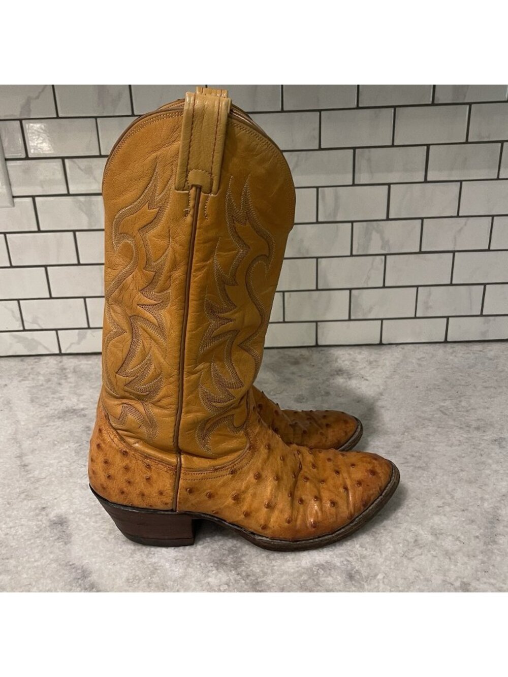 Nocona Boots Mens Size 9 D Full Quill Ostrich VTG Western Cowboy Made USA Rodeo